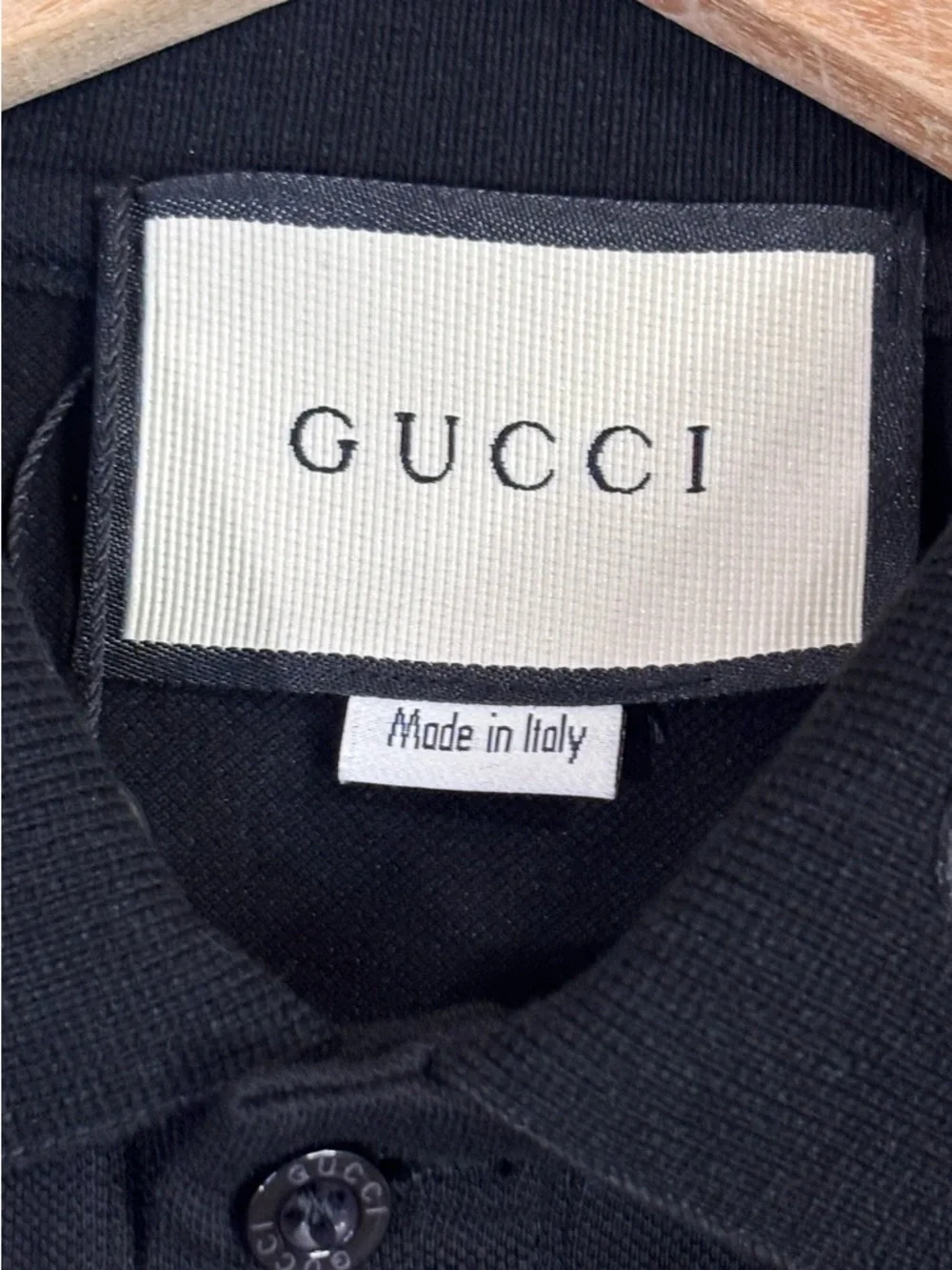 Gucci Men's Black Polo with Embroidered Collar